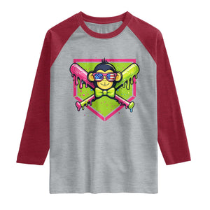 Party Monkey Baseball Drip Funny Animals Lover Raglan Shirt TS11 Heather Gray Heather Red Print Your Wear