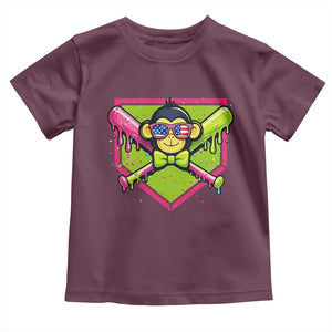 Party Monkey Baseball Drip Funny Animals Lover Toddler T Shirt TS11 Maroon Print Your Wear