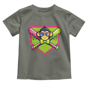 Party Monkey Baseball Drip Funny Animals Lover Toddler T Shirt TS11 Military Green Print Your Wear