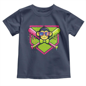 Party Monkey Baseball Drip Funny Animals Lover Toddler T Shirt TS11 Navy Print Your Wear