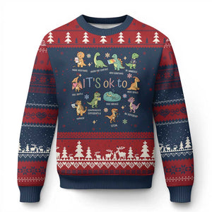 Dinosaur Autism Awareness Ugly Christmas Sweater It Is Okay to Be Different Dino Lover TS11 Navy Red Print Your Wear