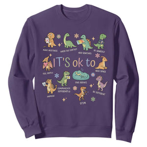 Dinosaur Autism Awareness Sweatshirt It Is Okay to Be Different Dino Lover TS11 Purple Print Your Wear
