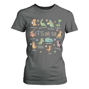 Dinosaur Autism Awareness T Shirt For Women It Is Okay to Be Different Dino Lover TS11 Dark Heather Print Your Wear