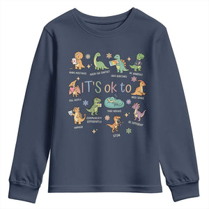 Dinosaur Autism Awareness Youth Sweatshirt It Is Okay to Be Different Dino Lover TS11 Navy Print Your Wear