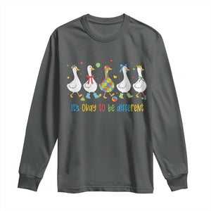 Funny Autistic Goose Long Sleeve Shirt It Is Okay To Be Different Autism Awareness TS11 Dark Heather Print Your Wear