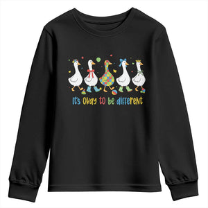 Funny Autistic Goose Youth Sweatshirt It Is Okay To Be Different Autism Awareness TS11 Black Print Your Wear