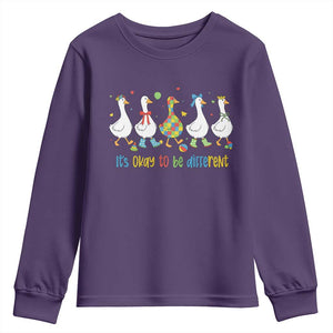 Funny Autistic Goose Youth Sweatshirt It Is Okay To Be Different Autism Awareness TS11 Purple Print Your Wear
