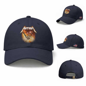 Autism Skeleton Funny Meme Baseball Cap Fire Burning Flames TS11 Baseball Cap Universal Fit Navy Print Your Wear