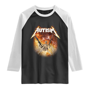 Autism Skeleton Funny Meme Raglan Shirt Fire Burning Flames TS11 Black White Print Your Wear