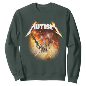 Autism Skeleton Funny Meme Sweatshirt Fire Burning Flames TS11 Dark Forest Green Print Your Wear