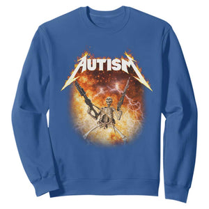 Autism Skeleton Funny Meme Sweatshirt Fire Burning Flames TS11 Royal Blue Print Your Wear