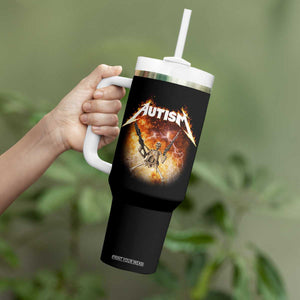 Autism Skeleton Funny Meme Tumbler With Handle Fire Burning Flames TS11 Print Your Wear