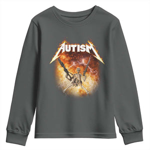 Autism Skeleton Funny Meme Youth Sweatshirt Fire Burning Flames TS11 Dark Heather Print Your Wear
