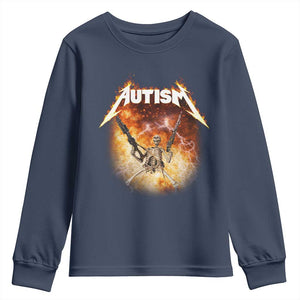 Autism Skeleton Funny Meme Youth Sweatshirt Fire Burning Flames TS11 Navy Print Your Wear