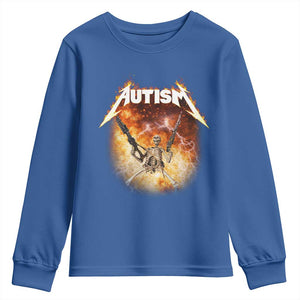 Autism Skeleton Funny Meme Youth Sweatshirt Fire Burning Flames TS11 Royal Blue Print Your Wear