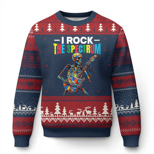 Autism Skeleton Rocker Ugly Christmas Sweater I Rock The Spectrum Autism Awareness TS11 Navy Red Print Your Wear