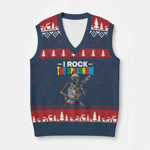 Autism Skeleton Rocker V-Neck Knit Sweater Vest I Rock The Spectrum Autism Awareness TS11 Navy Red Print Your Wear