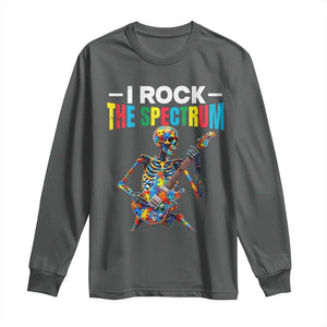 Autism Skeleton Rocker Long Sleeve Shirt I Rock The Spectrum Autism Awareness TS11 Dark Heather Print Your Wear