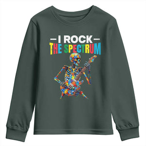 Autism Skeleton Rocker Youth Sweatshirt I Rock The Spectrum Autism Awareness TS11 Dark Forest Green Print Your Wear