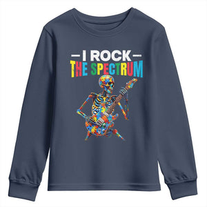 Autism Skeleton Rocker Youth Sweatshirt I Rock The Spectrum Autism Awareness TS11 Navy Print Your Wear