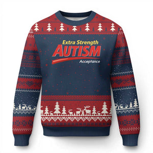 Funny Extra Strength Autism Acceptance Inappropriate Autism Meme Ugly Christmas Sweater TS11 Navy Red Print Your Wear