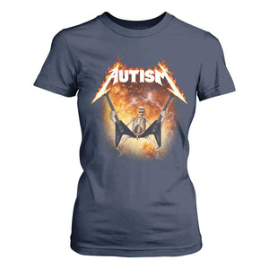 Autism Skeleton Rocker T Shirt For Women Hardcore Rock Style Artwork TS11 Navy Print Your Wear