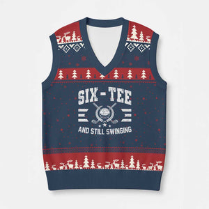 60th Birthday Golf V-Neck Knit Sweater Vest Funny Six Tee And Still Swinging 60 Years Old TS11 Navy Red Print Your Wear