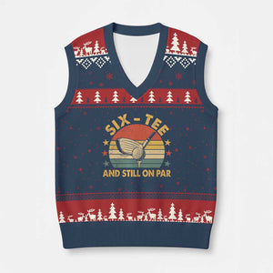 60th Birthday Golf V-Neck Knit Sweater Vest Funny Six Tee And Still On Par 60 Years Old TS11 Navy Red Print Your Wear