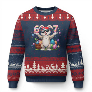 Funny Easter Day Six Seven 67 Bunny Boys Kids Ugly Christmas Sweater TS11 Navy Red Print Your Wear