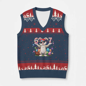 Funny Easter Day Six Seven 67 Bunny Boys Kids V-Neck Knit Sweater Vest TS11 Navy Red Print Your Wear