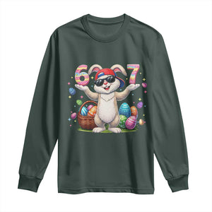 Funny Easter Day Six Seven 67 Bunny Boys Kids Long Sleeve Shirt TS11 Dark Forest Green Print Your Wear