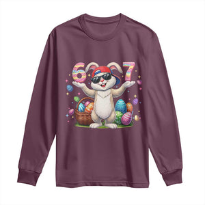 Funny Easter Day Six Seven 67 Bunny Boys Kids Long Sleeve Shirt TS11 Maroon Print Your Wear