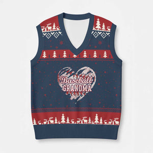 Baseball Grandma V-Neck Knit Sweater Vest Vintage Baseball Heart Game Day TS11 Navy Red Print Your Wear