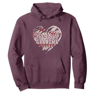 Baseball Grandma Hoodie Vintage Baseball Heart Game Day TS11 Maroon Print Your Wear