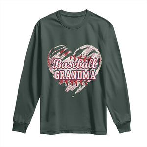 Baseball Grandma Long Sleeve Shirt Vintage Baseball Heart Game Day TS11 Dark Forest Green Print Your Wear