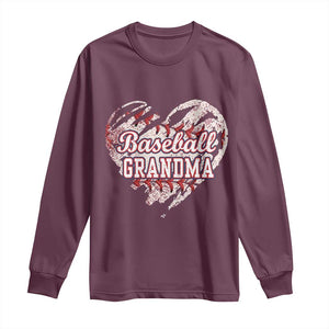 Baseball Grandma Long Sleeve Shirt Vintage Baseball Heart Game Day TS11 Maroon Print Your Wear