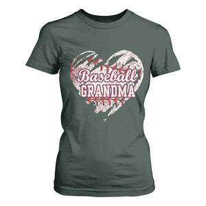 Baseball Grandma T Shirt For Women Vintage Baseball Heart Game Day TS11 Dark Forest Green Print Your Wear
