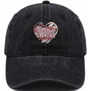Baseball Grandma Washed Cotton Baseball Cap Vintage Baseball Heart Game Day
