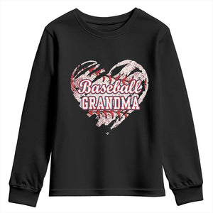 Baseball Grandma Youth Sweatshirt Vintage Baseball Heart Game Day TS11 Black Print Your Wear