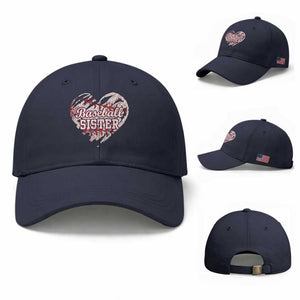 Baseball Sister Baseball Cap Vintage Baseball Heart Game Day TS11 Baseball Cap Universal Fit Navy Print Your Wear
