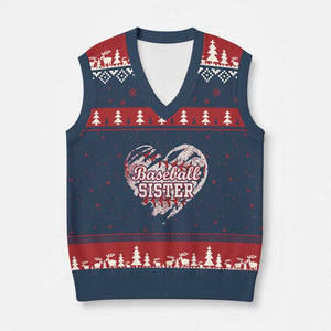 Baseball Sister V-Neck Knit Sweater Vest Vintage Baseball Heart Game Day TS11 Navy Red Print Your Wear