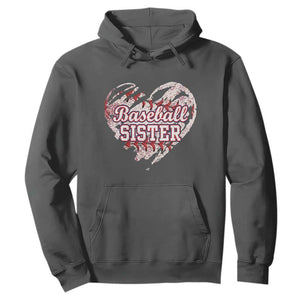 Baseball Sister Hoodie Vintage Baseball Heart Game Day TS11 Dark Heather Print Your Wear