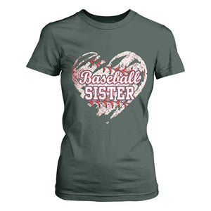 Baseball Sister T Shirt For Women Vintage Baseball Heart Game Day TS11 Dark Forest Green Print Your Wear