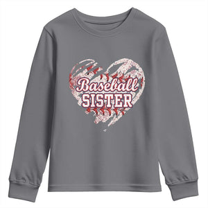 Baseball Sister Youth Sweatshirt Vintage Baseball Heart Game Day TS11 Charcoal Print Your Wear