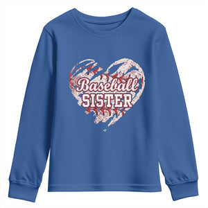 Baseball Sister Youth Sweatshirt Vintage Baseball Heart Game Day TS11 Royal Blue Print Your Wear