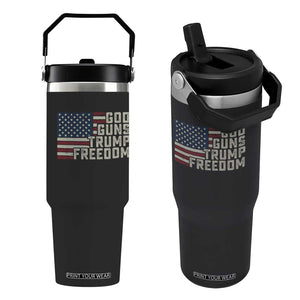Funny God Guns Trump Freedom Flip Straw Tumbler American Flag Christian Pro Gun TS11 One Size: 30 oz Black Print Your Wear