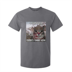 Funny I Survived Todays Tummy Ache T Shirt For Kid War Cat Meme TS11 Charcoal Print Your Wear