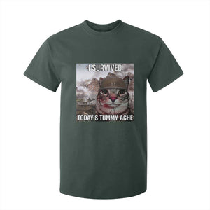 Funny I Survived Todays Tummy Ache T Shirt For Kid War Cat Meme TS11 Dark Forest Green Print Your Wear