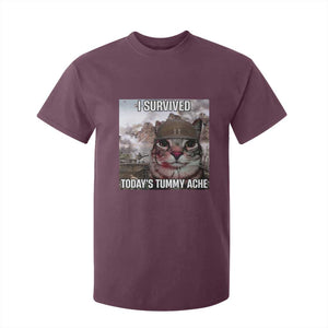 Funny I Survived Todays Tummy Ache T Shirt For Kid War Cat Meme TS11 Maroon Print Your Wear