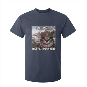 Funny I Survived Todays Tummy Ache T Shirt For Kid War Cat Meme TS11 Navy Print Your Wear